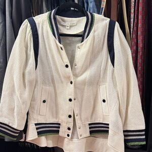 Veronica Beard Cream and Navy mesh Varsity Jacket